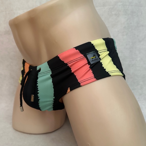 ALO Yoga Men's Striped Swim Trunks - Black, Green, Orange, Yellow - Picture 2 of 4